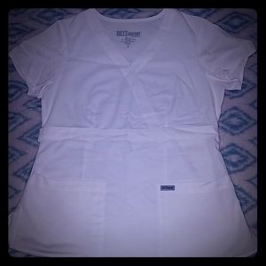 Greys Anatomy white scrub top Mock Wrap